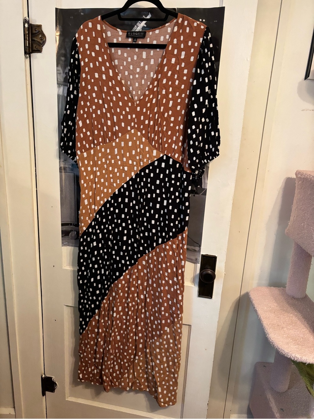 Eloquii Rust, Black & White Printed V-Neck Midi Dress
